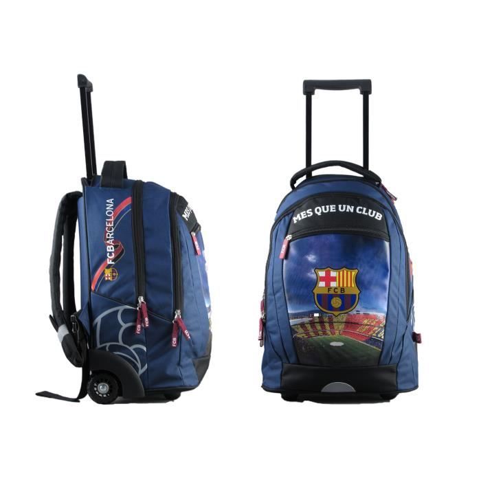 FC BARCELONE Sac à Dos à Roulette - 2 compartiments - Primaire / Collège - 47 cm - Bleu et noir - Enfant Garçon