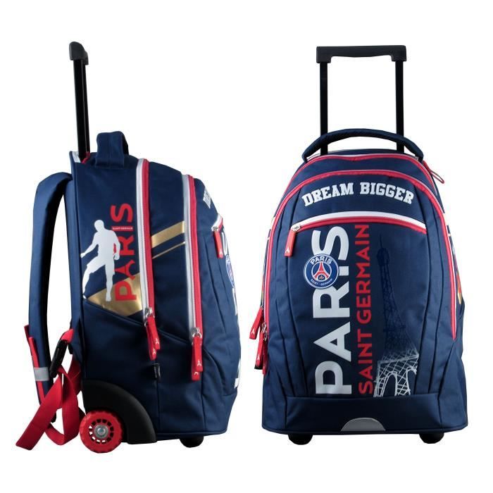 PARIS SG Sac à Dos Roulette - 2 Compartiments - Primaire / Collège - 47 cm - Bleu - Enfant Garçon