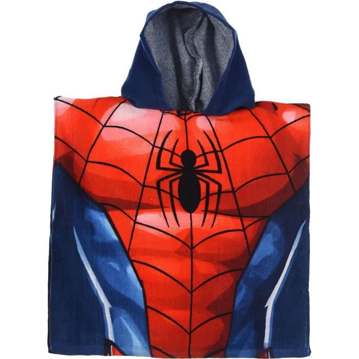 SPIDERMAN Cape de Bain Capuche Garçon 100% Coton Marine