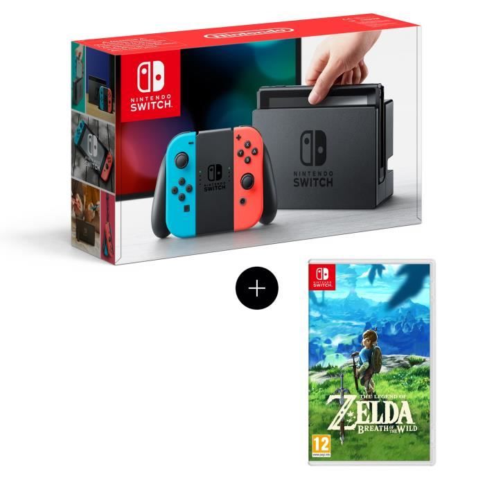 Console Nintendo Switch + Paire de Joy-Con rouge et bleu + Jeu The Legend of Zelda: Breath of the Wild