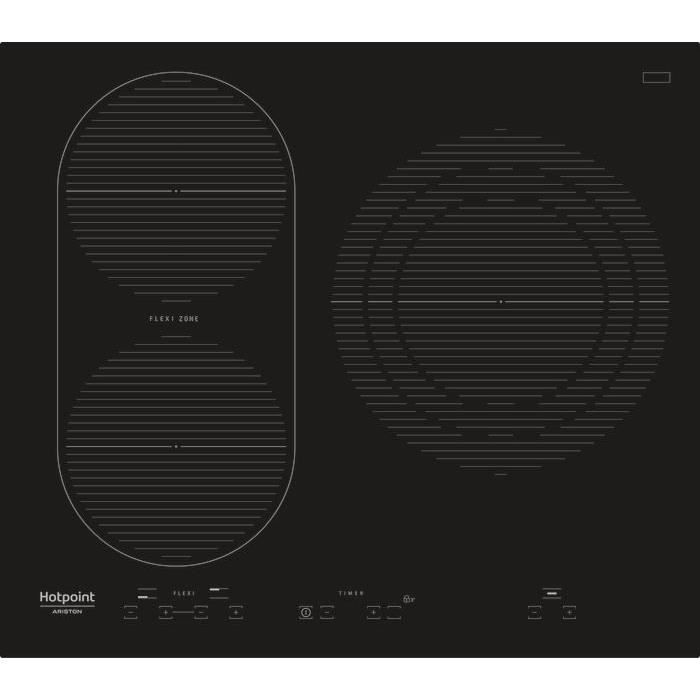 HOTPOINT IKID631BLTF-Table de cuisson induction-3 zones-7200 W-L58 x P51 cm-Revêtement verre-Noir