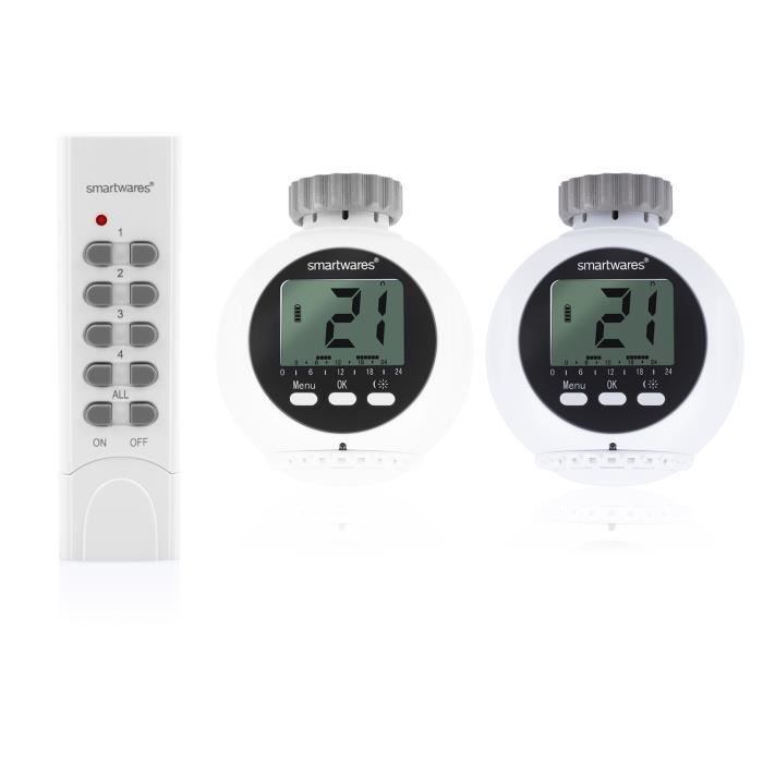 SMARTWARES Kit de 2 valves thermostatiques radiateur connectés avec télécommande 4 canaux SHS-53002-EU