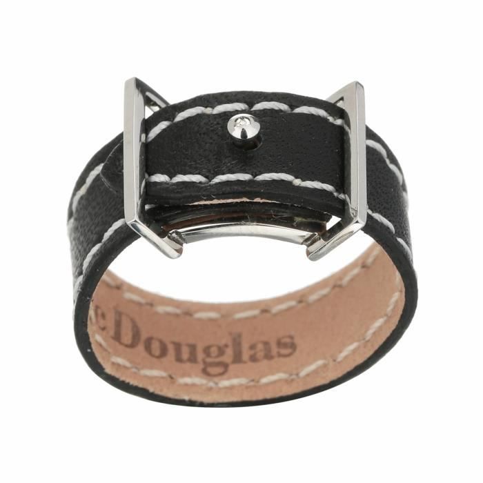 MAC DOUGLAS Bague Mac Douglas Acier Cuir Noir 8 Mm