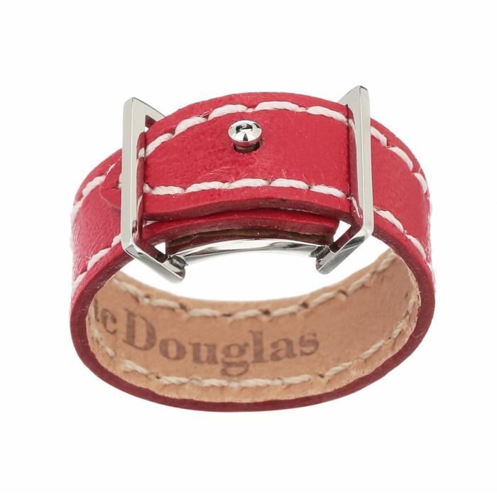 MAC DOUGLAS Bague Mac Douglas Acier Cuir Rouge 8 Mm