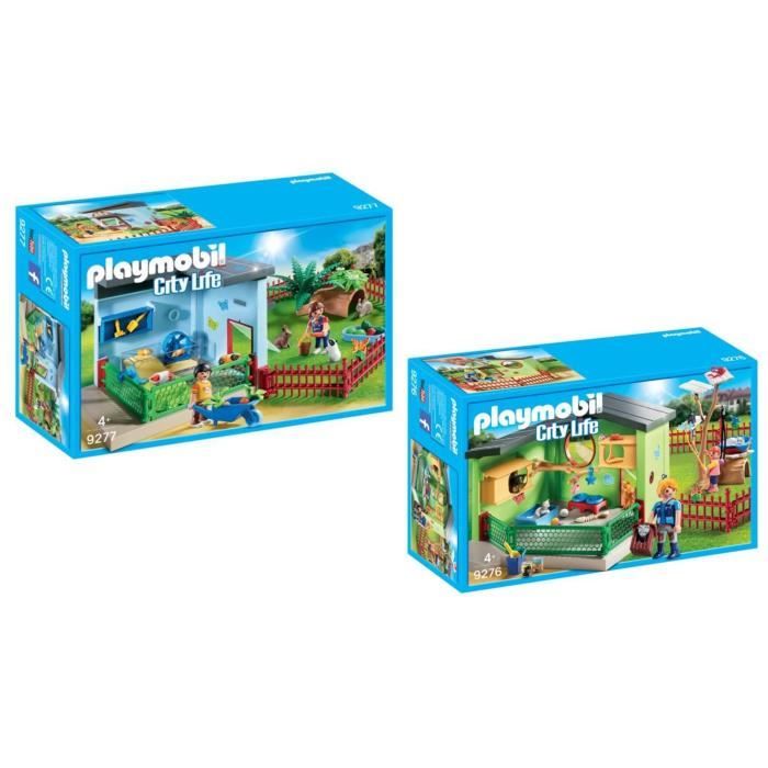 PLAYMOBIL - Pack La Pension des Animaux - 9276 Maisonnette des chats + 9277 Maisonnette des rongeurs