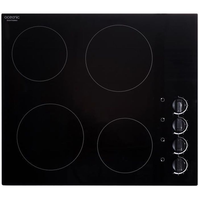 OCEANIC OCEATV4ZMA2 Table vitrocéramique-4 zones-6000W-L59xP52cm-Revêtement verre-Noir