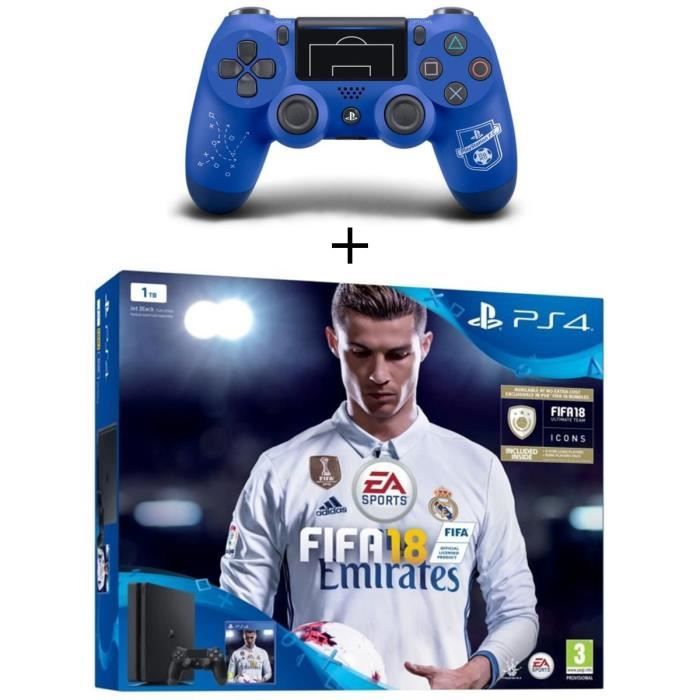 Pack Nouvelle PS4 Slim 1 To + FIFA 18 Jeu PS4 + Manette DualShock 4 PlayStation Football Club PS4
