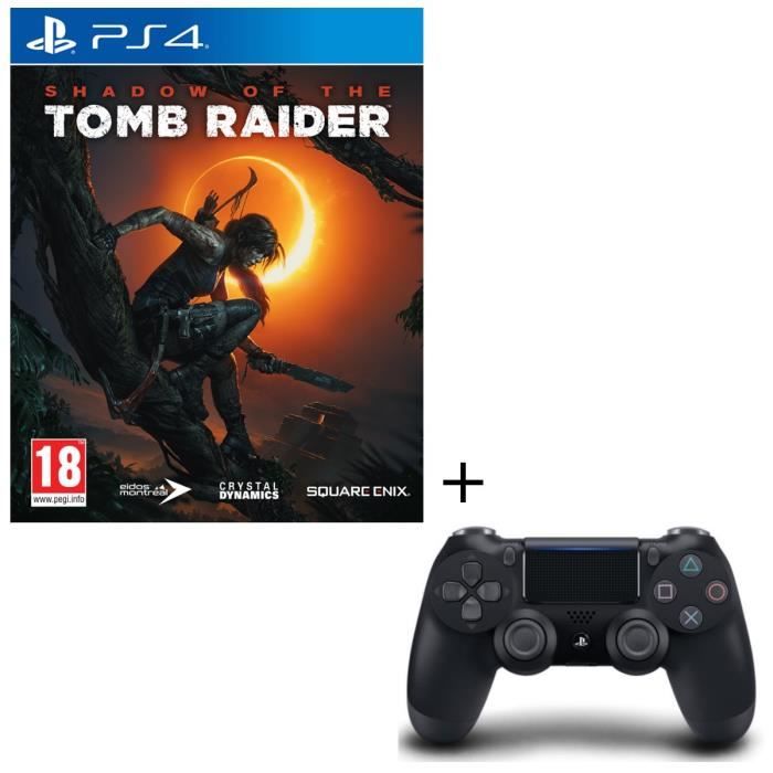 Pack Shadow of the Tomb Raider Jeu PS4 + Manette DS4 Noire