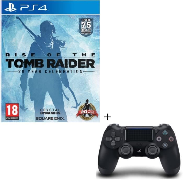 Pack Rise Of The Tomb Raider 20 Year Celebration Jeu PS4 + Manette PS4 DualShock 4 Noire V2