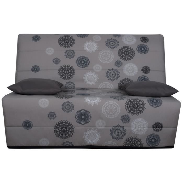 LIOM Banquette BZ 3 places - Tissu motif Mandala - Made in France - L 142 x P 96 cm