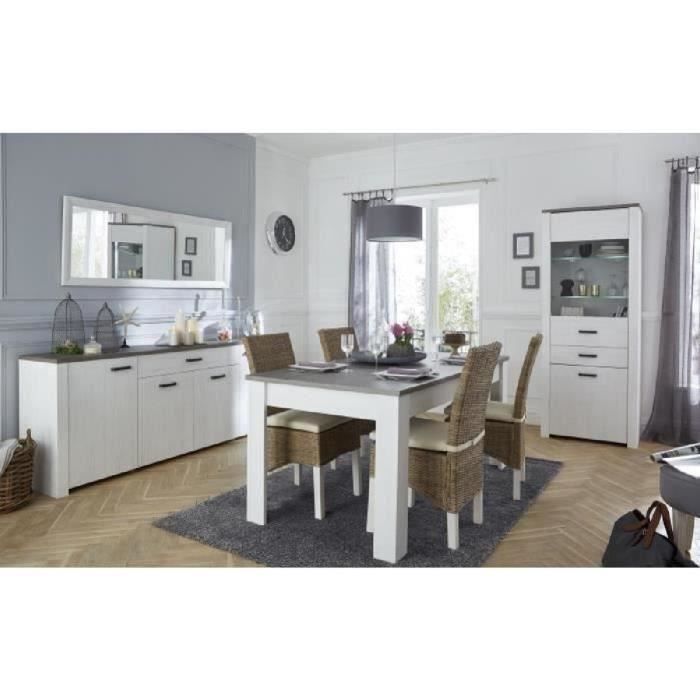 MARQUIS Ensemble meubles de séjour: vitrine + enfilade + table à manger - Décor chêne prata et blanc perle