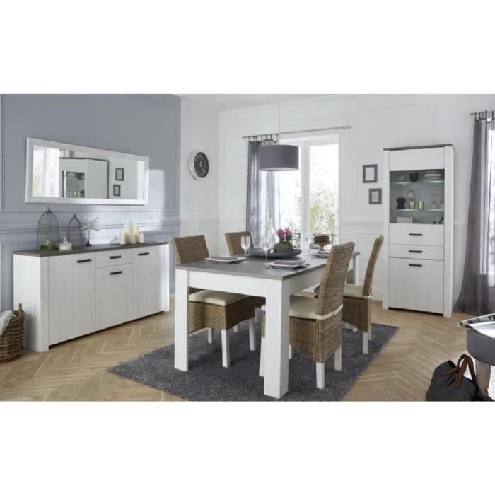 MARQUIS Ensemble meubles de séjour: vitrine + enfilade + table à manger extensible - Décor chêne prata et blanc perle
