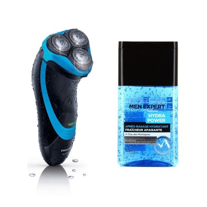 Pack : PHILIPS AT750/20 Rasoir électrique Aqua Touch Wet&Dry + MEN EXPERT Gel après rasage Expert Hydra Power - 125ml