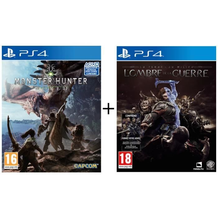 Pack Monster Hunter World + La Terre du Milieu : L'Ombre de la Guerre jeux PS4