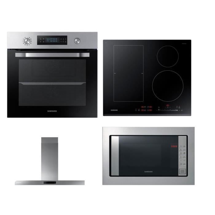 SAMSUNG Four électrique encastrable - 66 L + Plaque à induction - 4 zones + Hotte murale - 4 vitesses + Micro-ondes encastrable