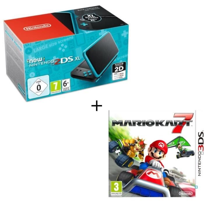 New Nintendo 2DS XL Noire et Turquoise + Mario Kart 7