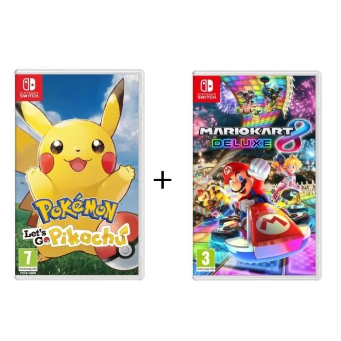 Pack 2 Jeux Nintendo Switch : Pokémon : Let's go, Pikachu + Mario Kart 8 Deluxe
