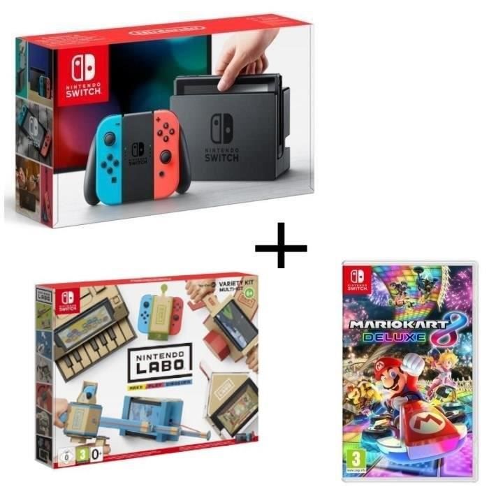 Consoles Nintendo Switch Néon + Nintendo Labo Multikit + Mario Kart 8 Deluxe