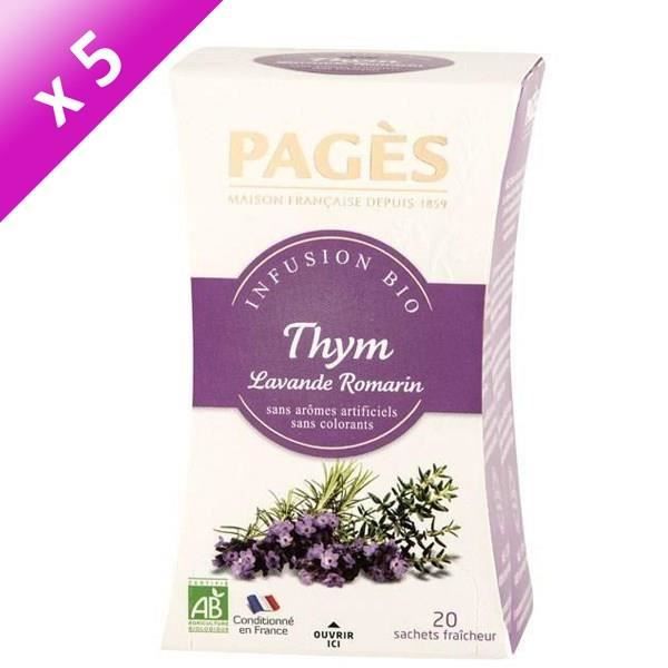 PAGES Lot de 5 Infusions Thym Lavande Romarin