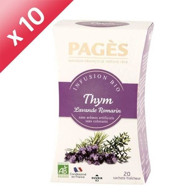 PAGES Lot de 10 Infusions Thym Lavande Romarin