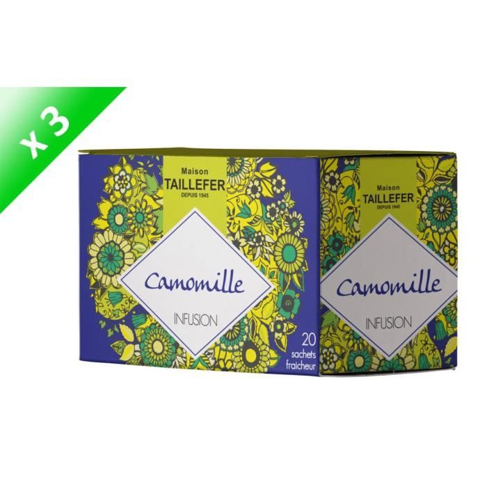 MAISON TAILLEFER Lot de 3 Infusions Camomille en Boite de 20 Sachets Individuels