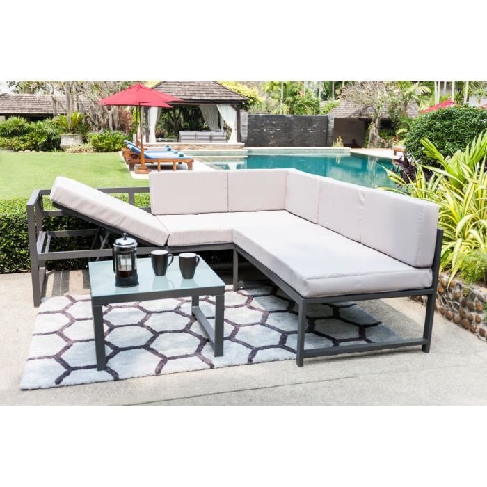 NIMOS Salon de jardin 5 places en aluminium - Gris - BEAU RIVAGE