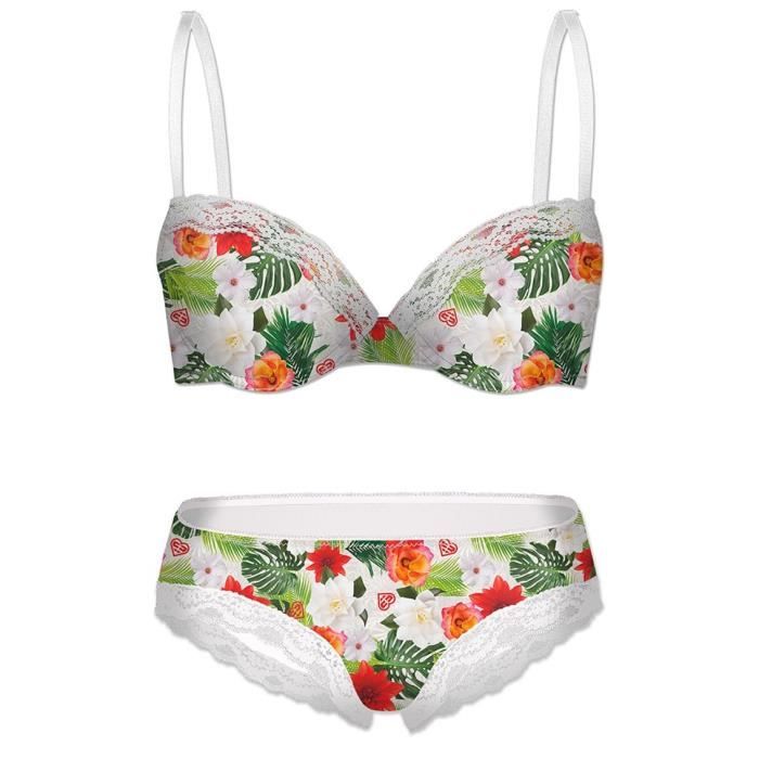 FREEGUN Ensemble Boxer + Soutien-gorge Tropical Multicolore Femme