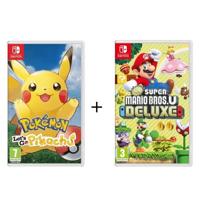 Pack 2 Jeux Nintendo Switch : Pokémon : Let's go, Pikachu + New Super Mario Bros U Deluxe