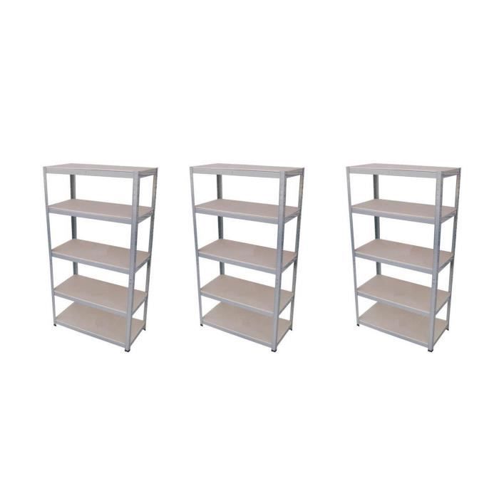SODIAC Lot 3 Étagères de rangement 5 tablettes - 80 Kg par plateau - 160 x 79 x 29 cm