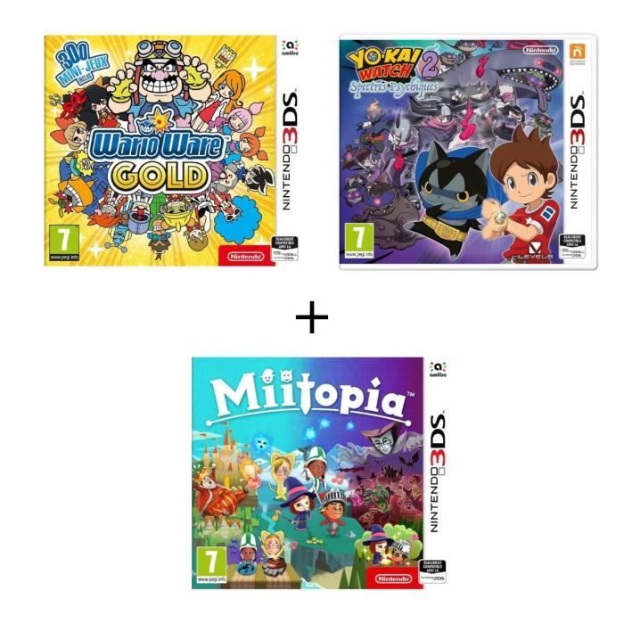 Pack 3 Jeux 3DS WarioWare Gold + Miitopia + Yo-Kai Watch 2