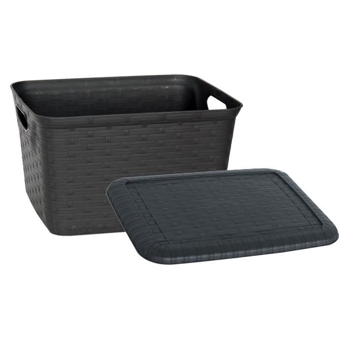 M-HOME Panier à linge + Couvercle aspect osier 5,5L wengé