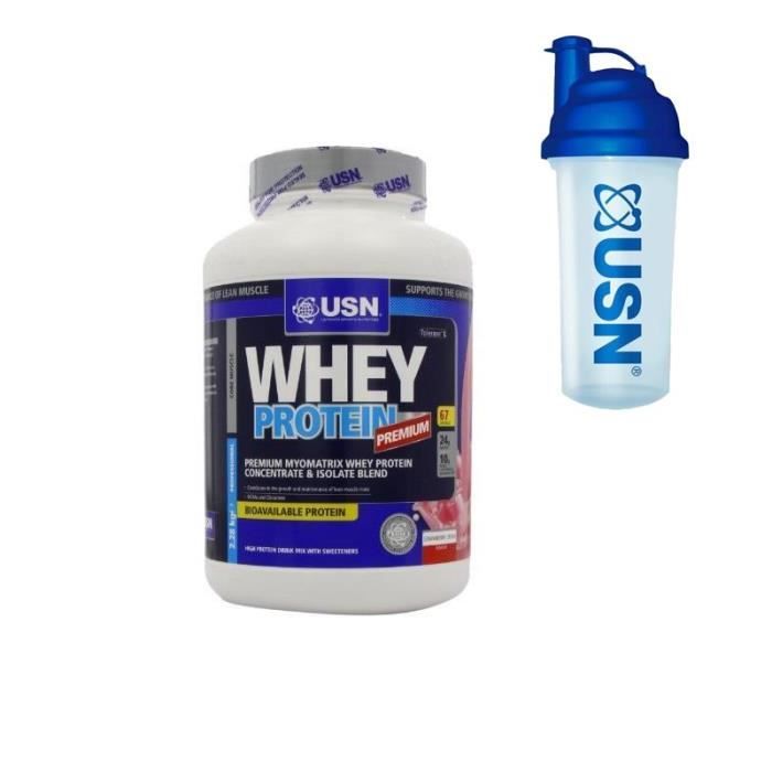 USN Protéine 100% Whey Fraise 2.28 kg + Pre-entraînement Shaker