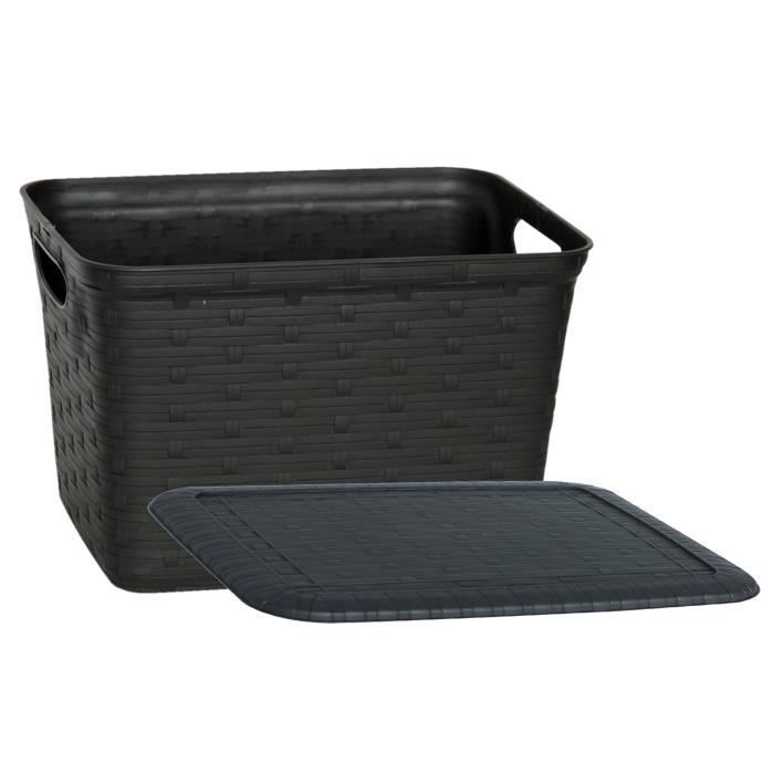 M-HOME Panier à linge + Couvercle aspect osier 8,5L wengé