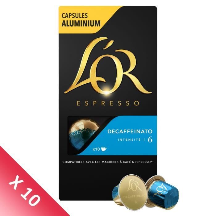 L'OR ESPRESSO Café Decaffeinato Intensité 6 - 10 paquets de 10 capsules en aluminium