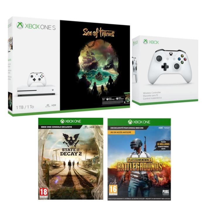Xbox One S 1 To Sea of Thieves + 2e Manette sans fil + State of Decay 2 + PUBG