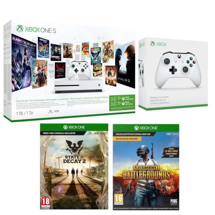 Xbox One S 1 To Game Pass + 2e Manette sans fil + State of Decay 2 + PUBG