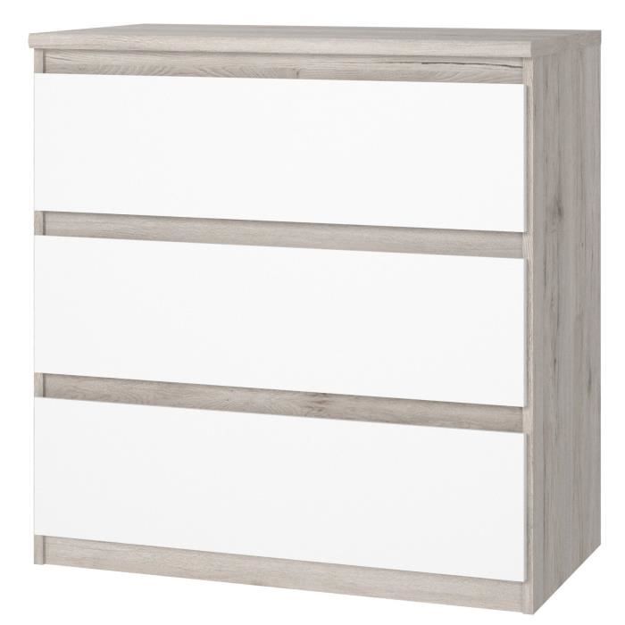 FINLANDEK Commode de chambre NATTï contemporain décor chêne cendré et blanc mat - L 77 cm