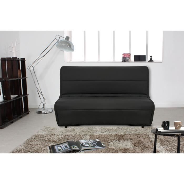 AYAM Banquette BZ + matelas Dunlopillo 2 places - Tissu noir - Style contemporain - L 135 x P 105 cm