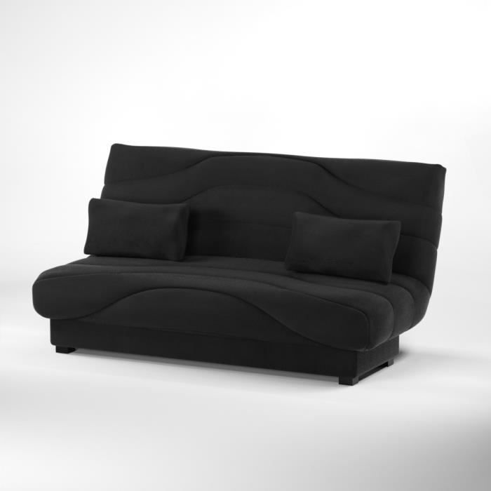 MANDY Banquette clic clac 3 places - Matelas DUNLOPILLO - L 188 x P 95 cm - Tissu noir