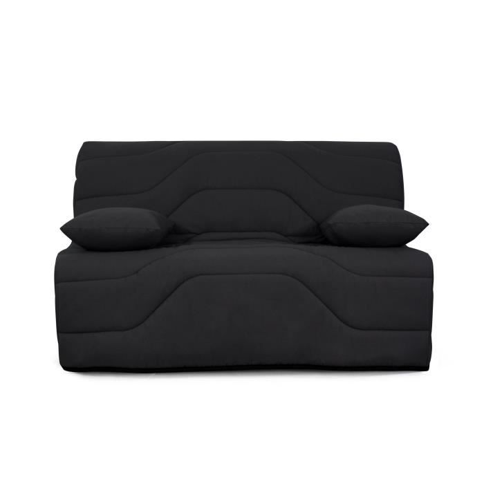 MOLY Banquette BZ 3 places - Matelas DUNLOPILLO - L 138 x P 100 cm - Tissu noir