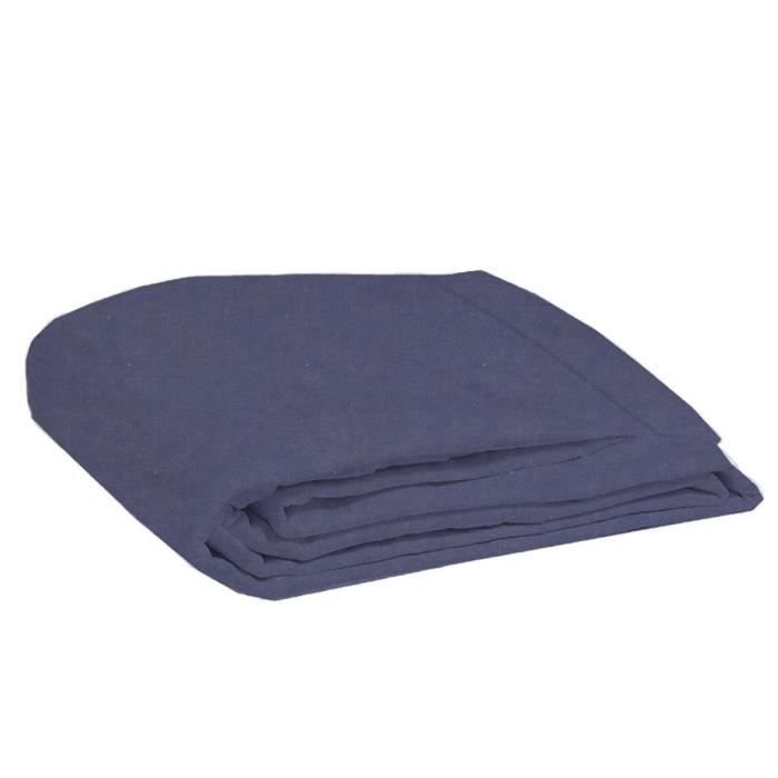 COTE DECO Drap plat 100% coton lavé 240x290 cm - Bleu navy