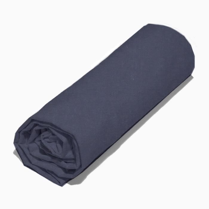COTE DECO Drap housse 100% coton lavé 140x190 cm - Bleu navy