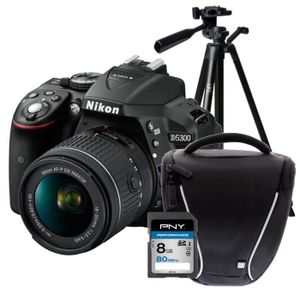 NIKON D5300 + AF-P 18-55VR Appareil photo reflex avec objectif Noir + Carte 8Go + Sacoche + Trepied