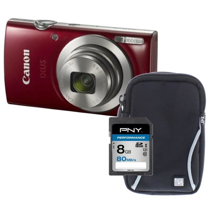 Pack CANON IXUS 175 Appareil photo numérique Compact Rouge Zoom X16 - 20,2 mégapixels - + Carte 8Go + Etui