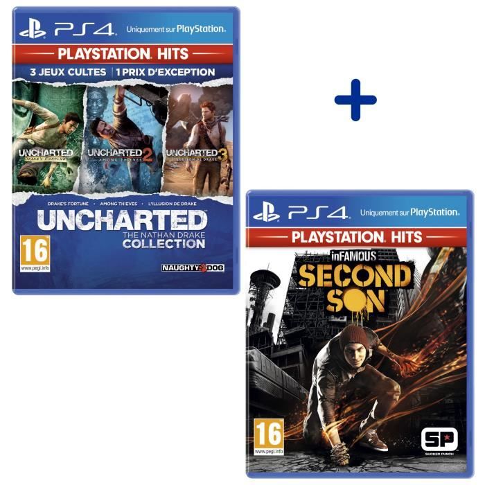 Pack 2 Jeux PS4 PlayStation Hits : Infamous Second Son + Uncharted Nathan Drake Collection