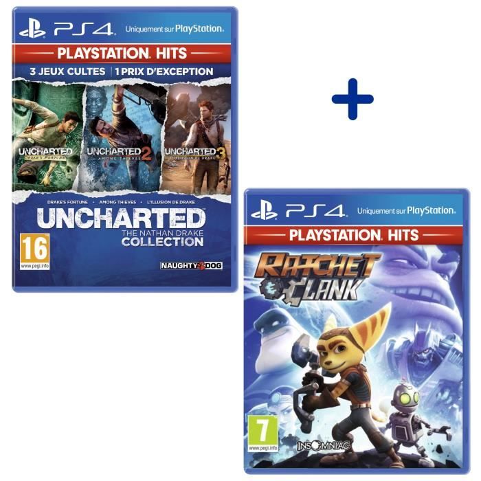 Pack 2 Jeux PS4 PlayStation Hits : Ratchet & Clank + Uncharted Nathan Drake Collection