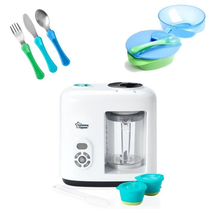 TOMMEE TIPPEE pack robot steamer Blender + bol d'apprentissage + couverts en inox.
