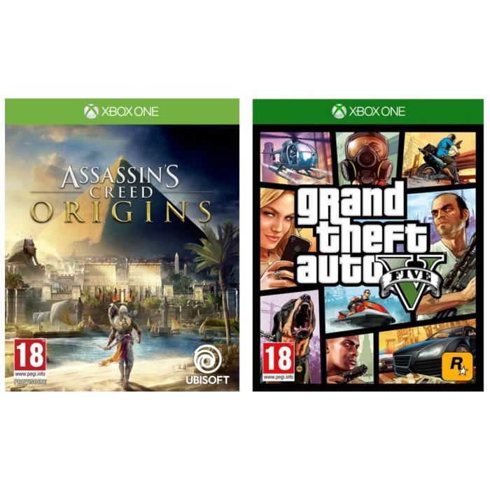 Pack de 2 jeux Xbox One : Assassin's Creed Origins + GTA V