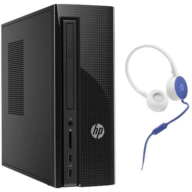 HP PC de bureau - 260a120nf - 4 Go de RAM - Windows 10 - AMD E2-7110 - AMD Radeon R2 Graphics - Disque dur 1 To + Casque stéréo