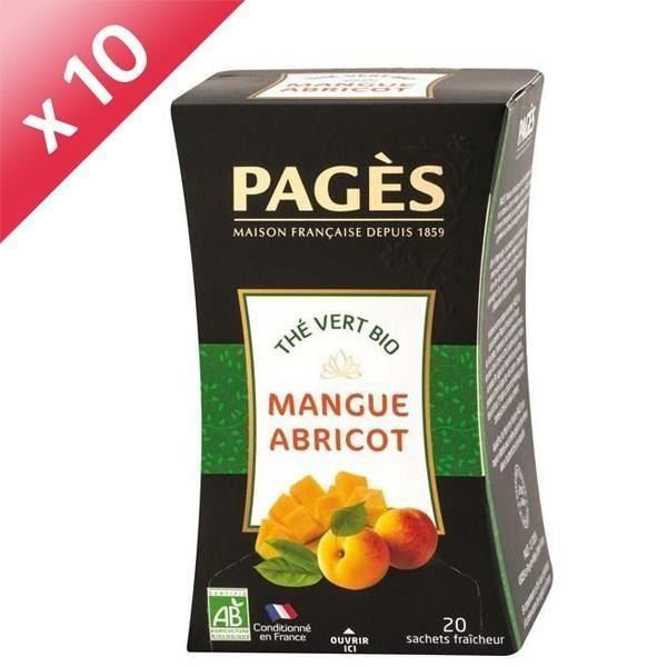PAGES Lot de 10 Thés Vert Mangue Abricot Bio